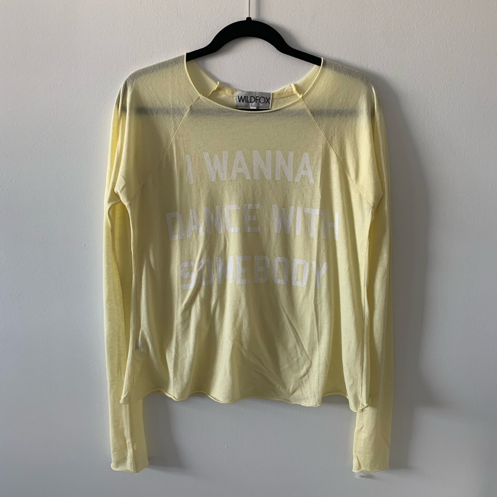 Wildfox light yellow 'I Wanna Dance With Somebody' long sleeve top size XS